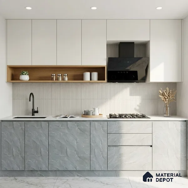 Grey Marble Look LM 02817 Tundra Light 8 ft x 4 ft River Pebble Stone Finish Decorative Laminate - 1 mm | Suitable for TV Unit, Wardrobe, Kitchen Cabinets