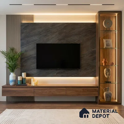 Grey Marble Look LM 02818 Darkened Rock 8 ft x 4 ft Fine Sand Stone Finish Decorative Laminate - 1 mm | Suitable for TV Unit, Wardrobe, Kitchen Cabinets