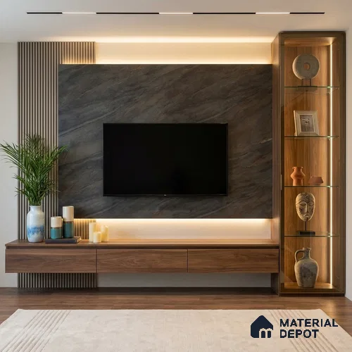 Grey Marble Look LM 02818 Darkened Rock 8 ft x 4 ft Fine Sand Stone Finish Decorative Laminate - 1 mm | Suitable for TV Unit, Wardrobe, Kitchen Cabinets