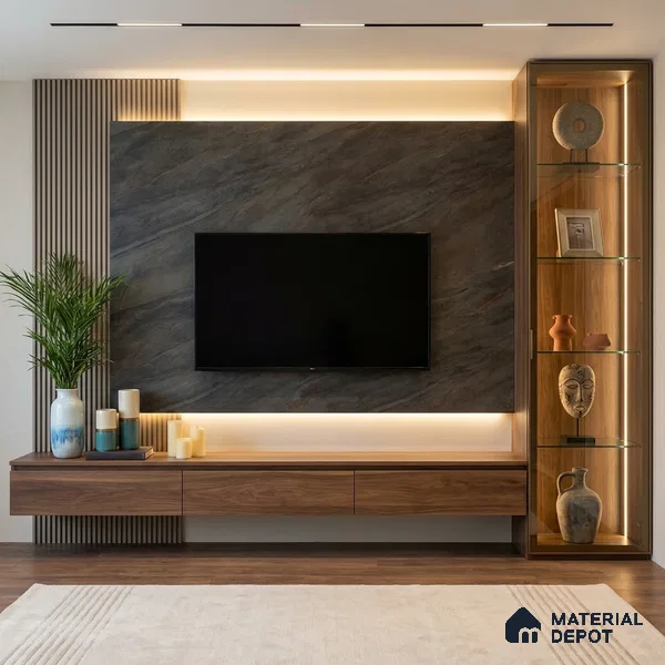 Grey Marble Look LM 02818 Darkened Rock 8 ft x 4 ft Fine Sand Stone Finish Decorative Laminate - 1 mm | Suitable for TV Unit, Wardrobe, Kitchen Cabinets