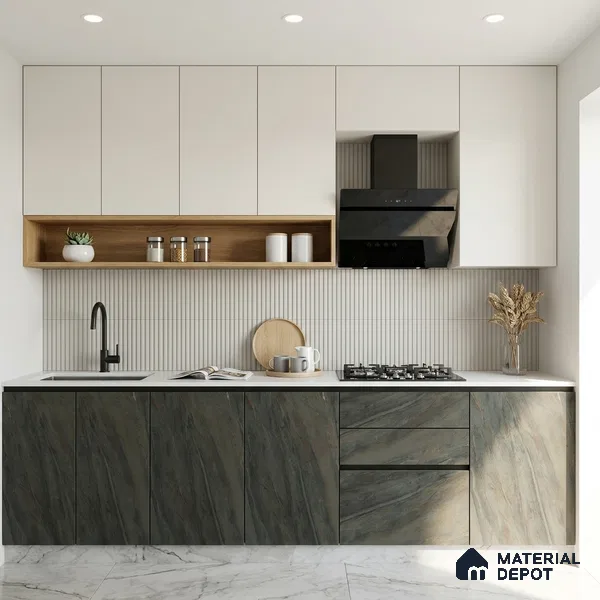 Grey Marble Look LM 02818 Darkened Rock 8 ft x 4 ft Fine Sand Stone Finish Decorative Laminate - 1 mm | Suitable for TV Unit, Wardrobe, Kitchen Cabinets