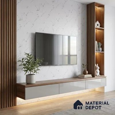 White Marble Look LM 02822 Essential Marmo 8 ft x 4 ft Stonem Finish Decorative Laminate - 1 mm | Suitable for TV Unit, Wardrobe, Kitchen Cabinets