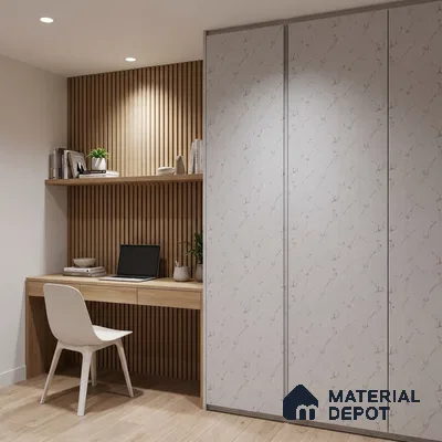 White Marble Look LM 02822 Essential Marmo 8 ft x 4 ft Stonem Finish Decorative Laminate - 1 mm | Suitable for TV Unit, Wardrobe, Kitchen Cabinets