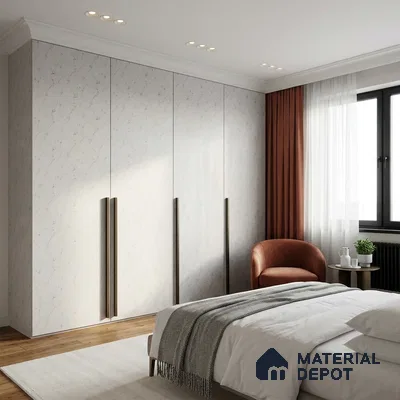 White Marble Look LM 02822 Essential Marmo 8 ft x 4 ft Stonem Finish Decorative Laminate - 1 mm | Suitable for TV Unit, Wardrobe, Kitchen Cabinets