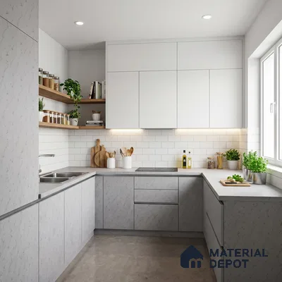 White Marble Look LM 02822 Essential Marmo 8 ft x 4 ft Stonem Finish Decorative Laminate - 1 mm | Suitable for TV Unit, Wardrobe, Kitchen Cabinets