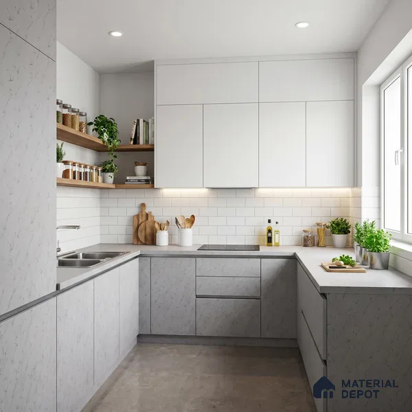 White Marble Look LM 02822 Essential Marmo 8 ft x 4 ft Stonem Finish Decorative Laminate - 1 mm | Suitable for TV Unit, Wardrobe, Kitchen Cabinets
