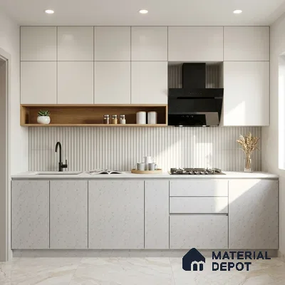 White Marble Look LM 02822 Essential Marmo 8 ft x 4 ft Stonem Finish Decorative Laminate - 1 mm | Suitable for TV Unit, Wardrobe, Kitchen Cabinets