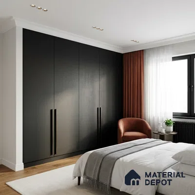 Textured Solid Look LM 02827 Natural Black 8 ft x 4 ft Stone Finish Decorative Laminate - 1 mm | Suitable for TV Unit, Wardrobe, Kitchen Cabinets