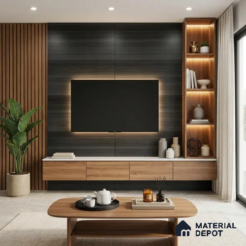 Wooden Look LM 02831 HZN 668 HZ Midnight Plank 8 ft x 4 ft Horizontal Natura Finish Decorative Laminate - 1 mm | Suitable for TV Unit, Wardrobe, Kitchen Cabinets