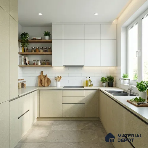 Beige Terrazzo Look LM 02832 Floral Fusion 8 ft x 4 ft Capella Finish Decorative Laminate - 1 mm | Suitable for TV Unit, Wardrobe, Kitchen Cabinets