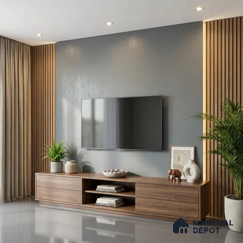 Steel Grey Fluted Solid Color Look LM 02841 Steel 8 ft x 4 ft Bamboo Channel Finish Decorative Laminate - 1 mm | Suitable for TV Unit, Wardrobe, Kitchen Cabinets