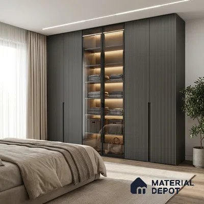 Steel Grey Fluted Solid Color Look LM 02841 Steel 8 ft x 4 ft Bamboo Channel Finish Decorative Laminate - 1 mm | Suitable for TV Unit, Wardrobe, Kitchen Cabinets