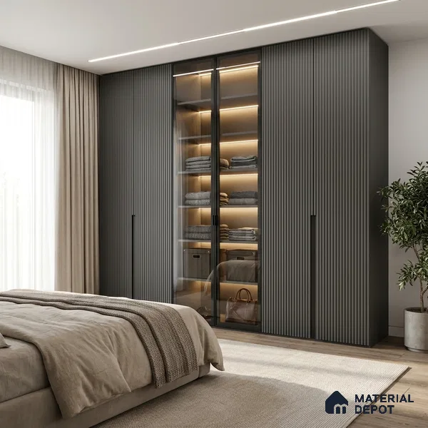 Steel Grey Fluted Solid Color Look LM 02841 Steel 8 ft x 4 ft Bamboo Channel Finish Decorative Laminate - 1 mm | Suitable for TV Unit, Wardrobe, Kitchen Cabinets