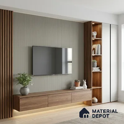 Wooden Look LM 02842 Light 8 ft x 4 ft Bamboo Channel Finish Decorative Laminate - 1 mm | Suitable for TV Unit, Wardrobe, Kitchen Cabinets