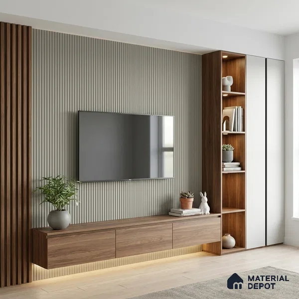 Wooden Look LM 02842 Light 8 ft x 4 ft Bamboo Channel Finish Decorative Laminate - 1 mm | Suitable for TV Unit, Wardrobe, Kitchen Cabinets