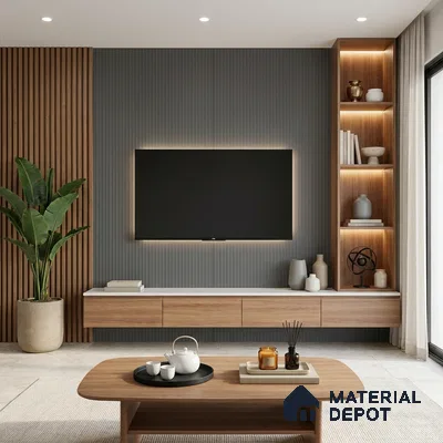 Charcoal Grey Fluted Solid Color Look LM 02843 Trout 8 ft x 4 ft Bamboo Channel Finish Decorative Laminate - 1 mm | Suitable for TV Unit, Wardrobe, Kitchen Cabinets