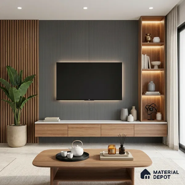 Charcoal Grey Fluted Solid Color Look LM 02843 Trout 8 ft x 4 ft Bamboo Channel Finish Decorative Laminate - 1 mm | Suitable for TV Unit, Wardrobe, Kitchen Cabinets