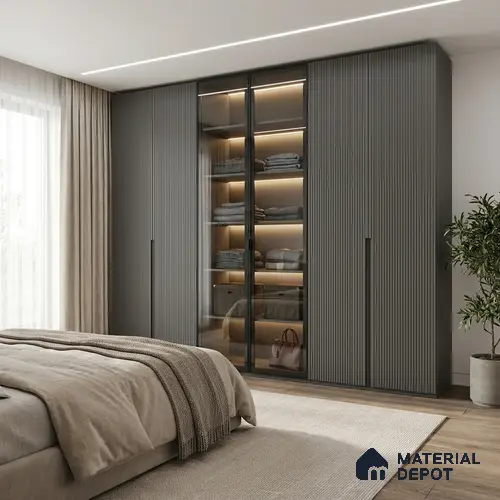 Charcoal Grey Fluted Solid Color Look LM 02843 Trout 8 ft x 4 ft Bamboo Channel Finish Decorative Laminate - 1 mm | Suitable for TV Unit, Wardrobe, Kitchen Cabinets
