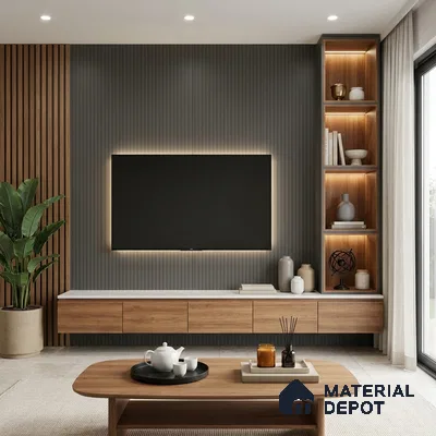 Dark Charcoal Grey Fluted Solid Color Look LM 02844 Dark 8 ft x 4 ft Bamboo Channel Finish Decorative Laminate - 1 mm | Suitable for TV Unit, Wardrobe, Kitchen Cabinets