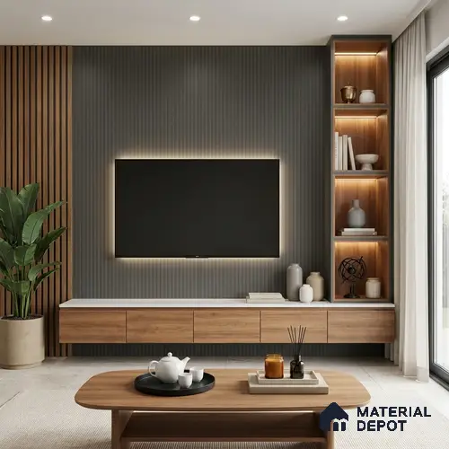 Dark Charcoal Grey Fluted Solid Color Look LM 02844 Dark 8 ft x 4 ft Bamboo Channel Finish Decorative Laminate - 1 mm | Suitable for TV Unit, Wardrobe, Kitchen Cabinets