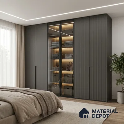 Dark Charcoal Grey Fluted Solid Color Look LM 02844 Dark 8 ft x 4 ft Bamboo Channel Finish Decorative Laminate - 1 mm | Suitable for TV Unit, Wardrobe, Kitchen Cabinets