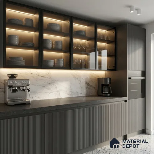 Dark Charcoal Grey Fluted Solid Color Look LM 02844 Dark 8 ft x 4 ft Bamboo Channel Finish Decorative Laminate - 1 mm | Suitable for TV Unit, Wardrobe, Kitchen Cabinets