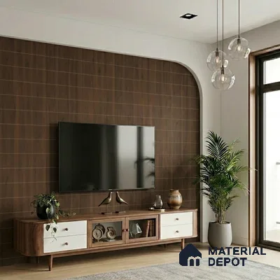 Wooden Look LM 02856 Sycamore 8 ft x 4 ft Zontal Line Finish Decorative Laminate - 1 mm | Suitable for TV Unit, Wardrobe, Kitchen Cabinets