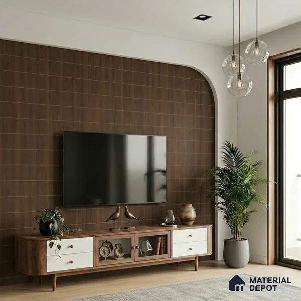 Wooden Look LM 02856 Sycamore 8 ft x 4 ft Zontal Line Finish Decorative Laminate - 1 mm | Suitable for TV Unit, Wardrobe, Kitchen Cabinets
