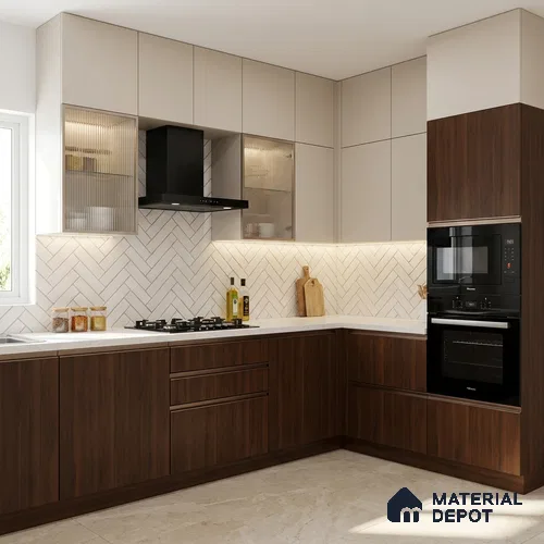 Wooden Look LM 02858 Dare Walnut 8 ft x 4 ft Zontal Line Finish Decorative Laminate - 1 mm | Suitable for TV Unit, Wardrobe, Kitchen Cabinets