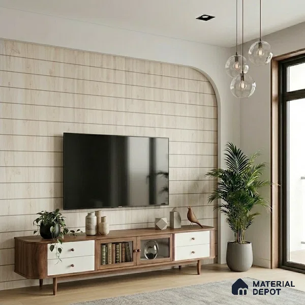 Wooden Look LM 02884 Knotty Pine 8 ft x 4 ft Zontal Line Finish Decorative Laminate - 1 mm | Suitable for TV Unit, Wardrobe, Kitchen Cabinets