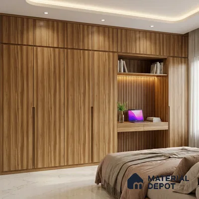 Wooden Look LM 02896 Santana Gold 8 ft x 4 ft Hydra Bark Finish Decorative Laminate - 1 mm | Suitable for TV Unit, Wardrobe, Kitchen Cabinets