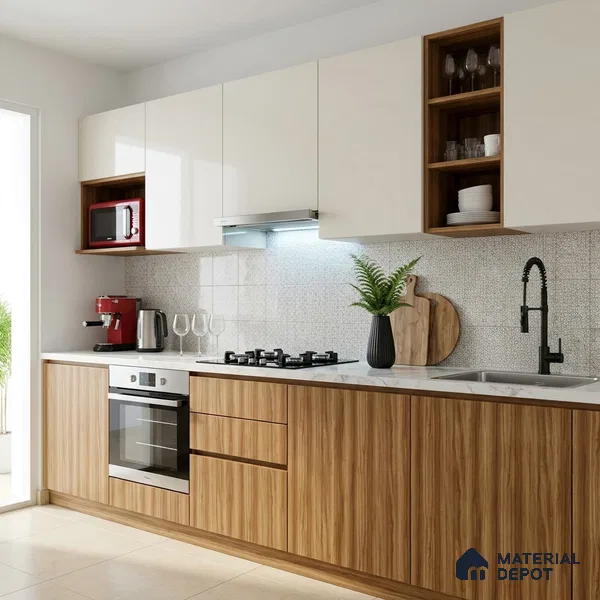 Wooden Look LM 02896 Santana Gold 8 ft x 4 ft Hydra Bark Finish Decorative Laminate - 1 mm | Suitable for TV Unit, Wardrobe, Kitchen Cabinets