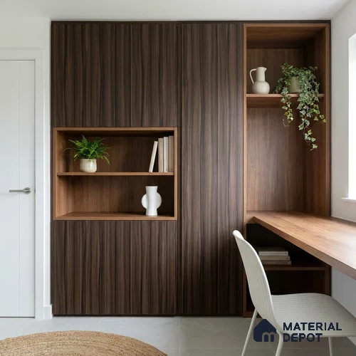 Wooden Look LM 02914 Smoke Walnut 8 ft x 4 ft Impress Grain Finish Decorative Laminate - 1 mm | Suitable for TV Unit, Wardrobe, Kitchen Cabinets