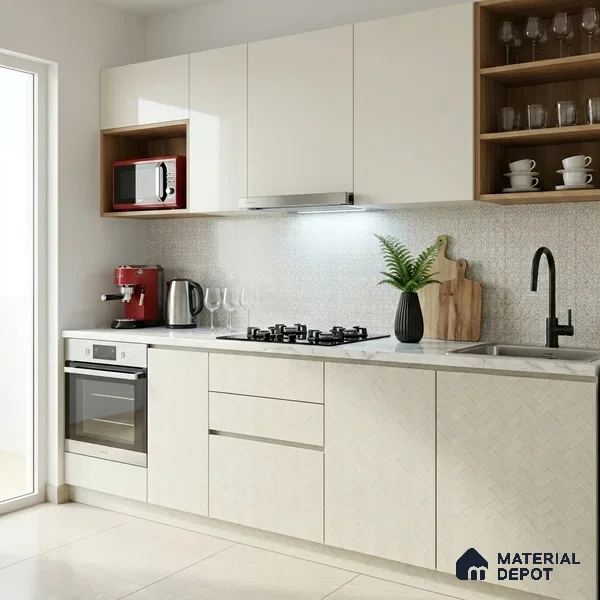 cream Marble Look LM 02918 8 ft x 4 ft Texture Finish Decorative Laminate - 1 mm | Suitable for TV Unit, Wardrobe, Kitchen Cabinets