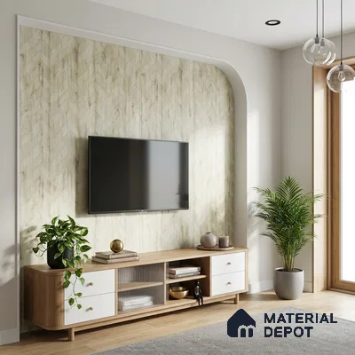 Beige Marble Look LM 02925 Cuneo Oak Light 8 ft x 4 ft Leaf Art Finish Decorative Laminate - 1 mm | Suitable for TV Unit, Wardrobe, Kitchen Cabinets