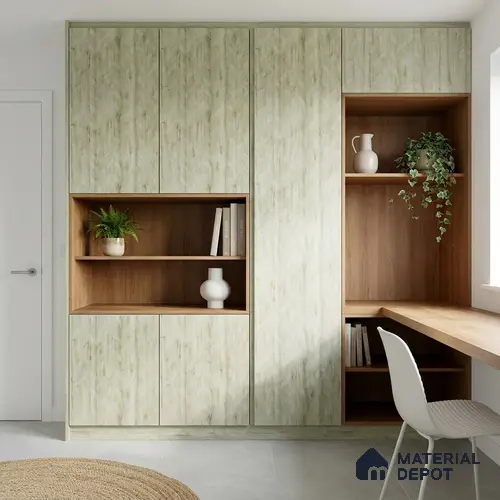 Beige Marble Look LM 02925 Cuneo Oak Light 8 ft x 4 ft Leaf Art Finish Decorative Laminate - 1 mm | Suitable for TV Unit, Wardrobe, Kitchen Cabinets