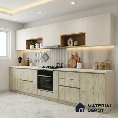 Beige Marble Look LM 02925 Cuneo Oak Light 8 ft x 4 ft Leaf Art Finish Decorative Laminate - 1 mm | Suitable for TV Unit, Wardrobe, Kitchen Cabinets