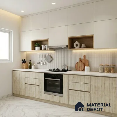 Beige Marble Look LM 02929 Cuneo Oak Light 8 ft x 4 ft Horizona Finish Decorative Laminate - 1 mm | Suitable for TV Unit, Wardrobe, Kitchen Cabinets