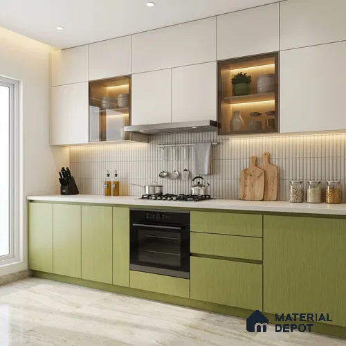 Green Metallic Look LM 02946 Glden 8 ft x 4 ft Foil Finish Decorative Laminate - 1 mm | Suitable for TV Unit, Wardrobe, Kitchen Cabinets