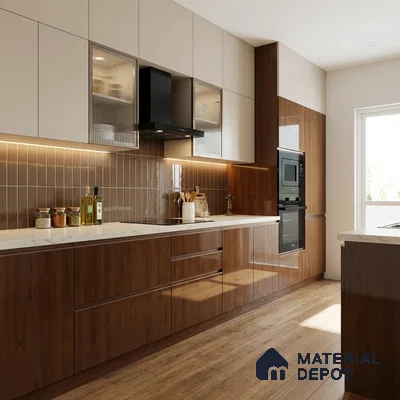Wooden Look LM 02955 Balsar Cherry 8 ft x 4 ft High Gloss Finish Decorative Laminate - 1 mm | Suitable for TV Unit, Wardrobe, Kitchen Cabinets