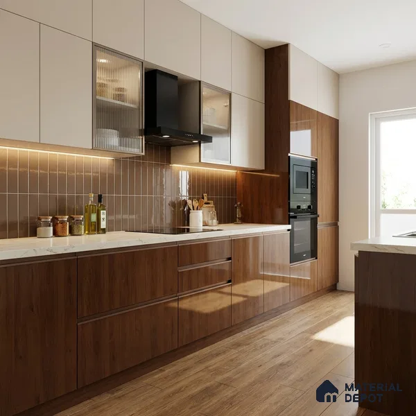 Wooden Look LM 02955 Balsar Cherry 8 ft x 4 ft High Gloss Finish Decorative Laminate - 1 mm | Suitable for TV Unit, Wardrobe, Kitchen Cabinets