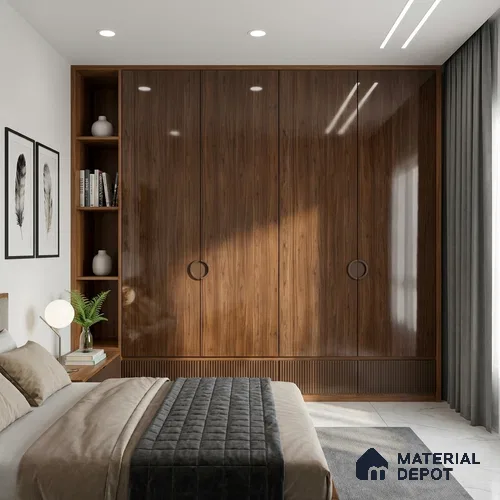 Wooden Look LM 02959 Amber Wooden 8 ft x 4 ft High Gloss Finish Decorative Laminate - 1 mm | Suitable for TV Unit, Wardrobe, Kitchen Cabinets