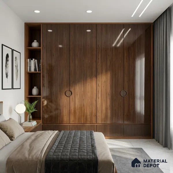 Wooden Look LM 02959 Amber Wooden 8 ft x 4 ft High Gloss Finish Decorative Laminate - 1 mm | Suitable for TV Unit, Wardrobe, Kitchen Cabinets