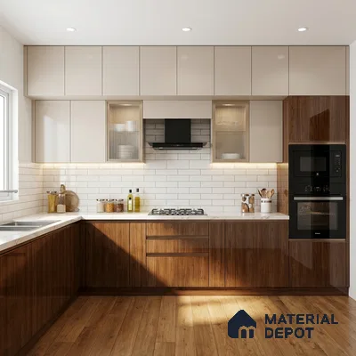 Wooden Look LM 02959 Amber Wooden 8 ft x 4 ft High Gloss Finish Decorative Laminate - 1 mm | Suitable for TV Unit, Wardrobe, Kitchen Cabinets