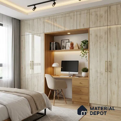 Wooden Look LM 02965 Cuned Oak Light 8 ft x 4 ft High Gloss Finish Decorative Laminate - 1 mm | Suitable for TV Unit, Wardrobe, Kitchen Cabinets