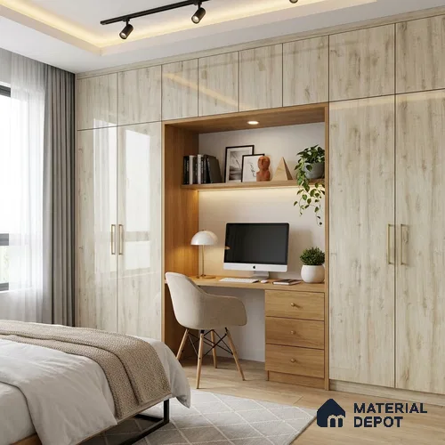 Wooden Look LM 02965 Cuned Oak Light 8 ft x 4 ft High Gloss Finish Decorative Laminate - 1 mm | Suitable for TV Unit, Wardrobe, Kitchen Cabinets