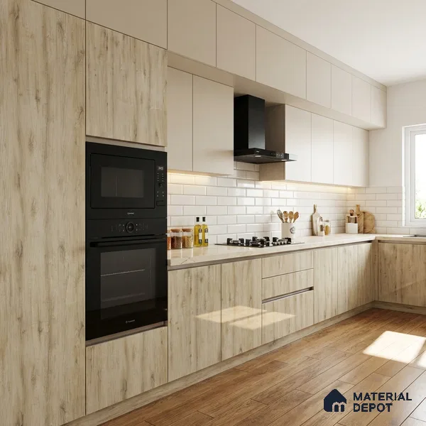 Wooden Look LM 02965 Cuned Oak Light 8 ft x 4 ft High Gloss Finish Decorative Laminate - 1 mm | Suitable for TV Unit, Wardrobe, Kitchen Cabinets