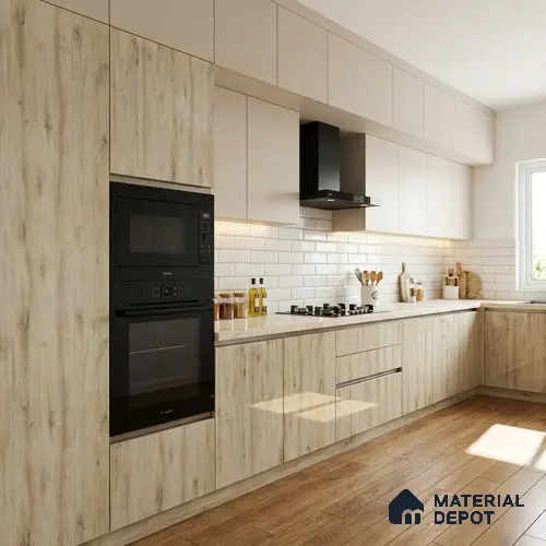 Wooden Look LM 02965 Cuned Oak Light 8 ft x 4 ft High Gloss Finish Decorative Laminate - 1 mm | Suitable for TV Unit, Wardrobe, Kitchen Cabinets