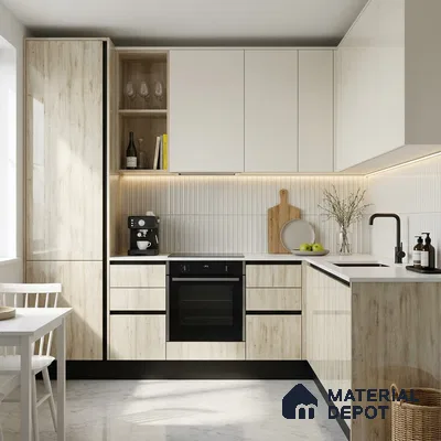 Wooden Look LM 02965 Cuned Oak Light 8 ft x 4 ft High Gloss Finish Decorative Laminate - 1 mm | Suitable for TV Unit, Wardrobe, Kitchen Cabinets