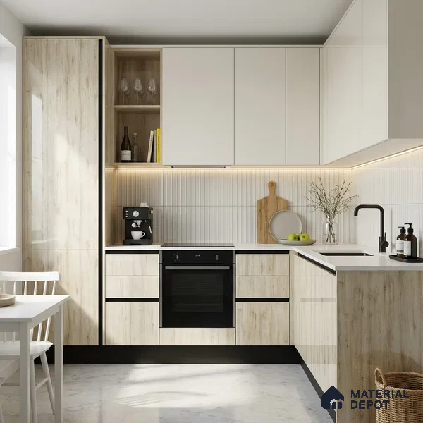 Wooden Look LM 02965 Cuned Oak Light 8 ft x 4 ft High Gloss Finish Decorative Laminate - 1 mm | Suitable for TV Unit, Wardrobe, Kitchen Cabinets